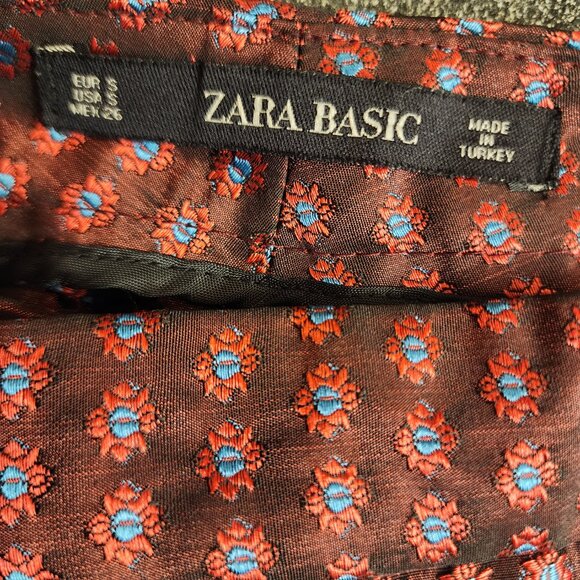 Zara Basic Pants Pleat Women Flower Size Small Maroon Side Stripe Women - Picture 2 of 10